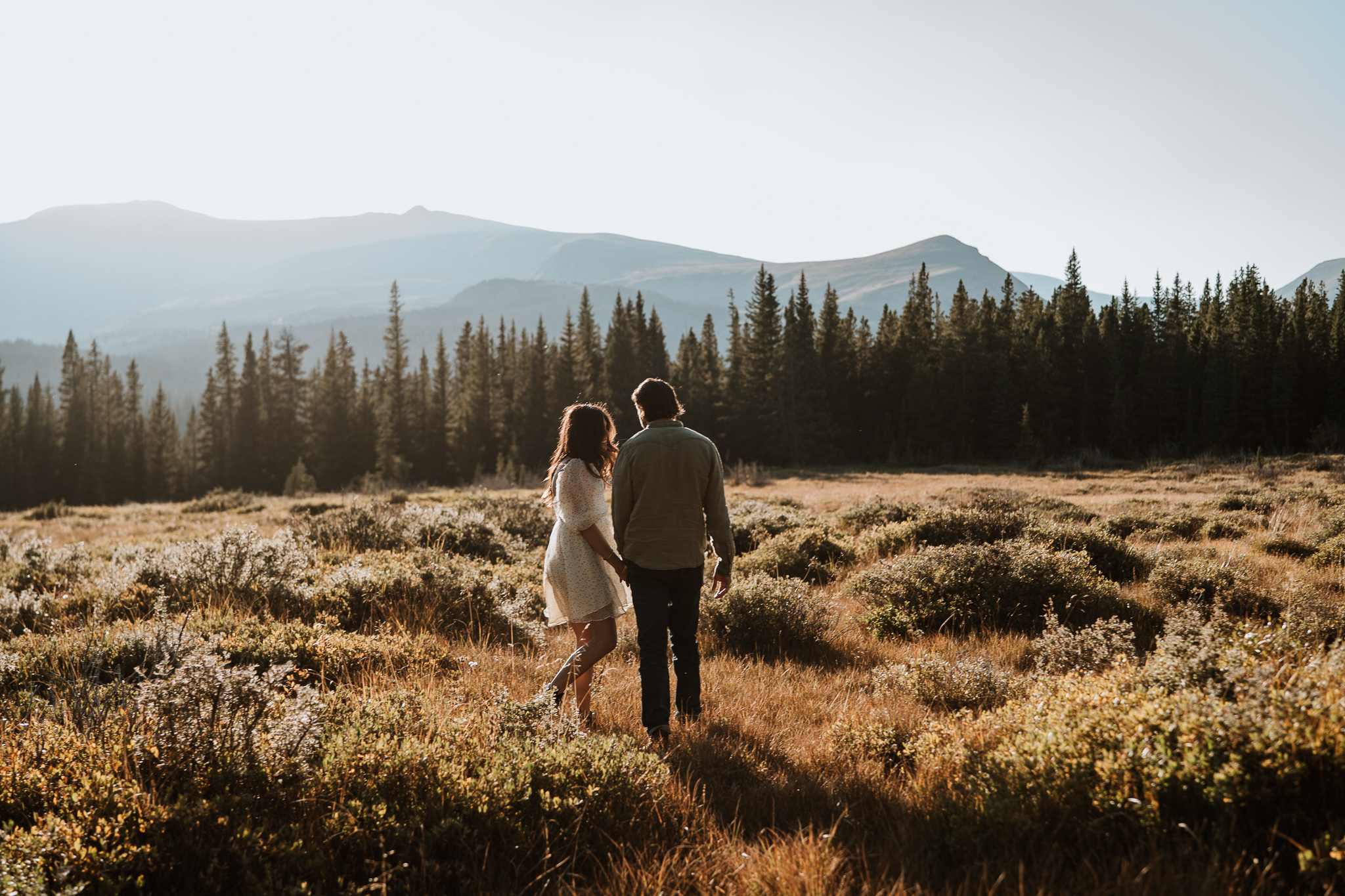 Engagement session in a mountain meadow.